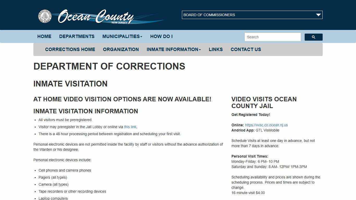 Inmate Visitation | Ocean County Government